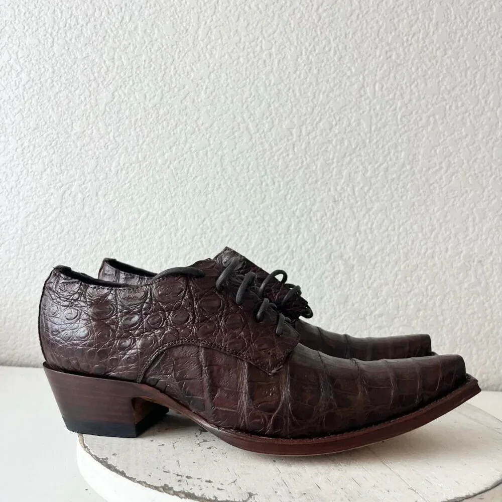 Rod Patrick Womens Lace Up Shoes 10 Brown Caiman Genuine Leather Western Loafers